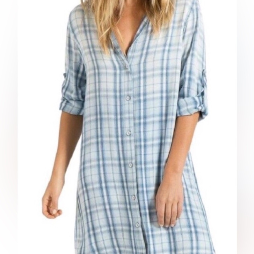 Cloth & Stone Boyfriend Long Blue Flannel Shirt